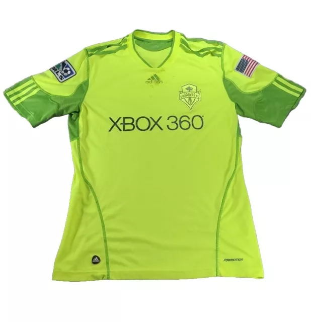 Authentic Seattle Sounders FC Highlighter Alternate Jersey L-XL  **NEEDS REPAIRS