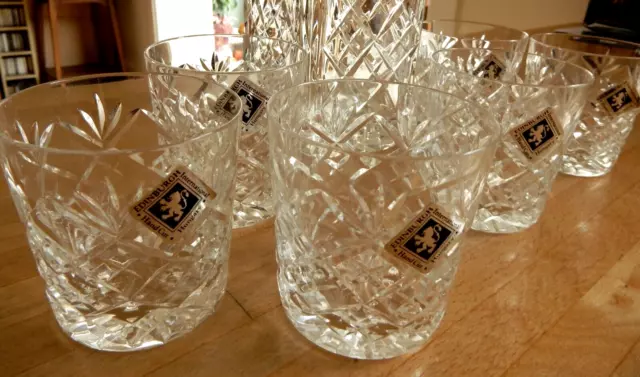 6 Edinburgh Whisky Tumbler Glasses Crystal Old Fashioned 3" 170ml Vintage