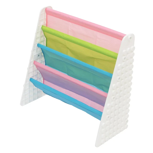 Organizador de almacenamiento de libros de 4 niveles Uniplay para niños con bolsillos para libros de cabestrillo, eslinga de plástico
