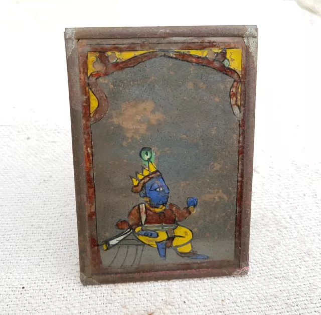 Vintage Original Lord Krishna Reverse Glass Painting Decorative Collectible V115