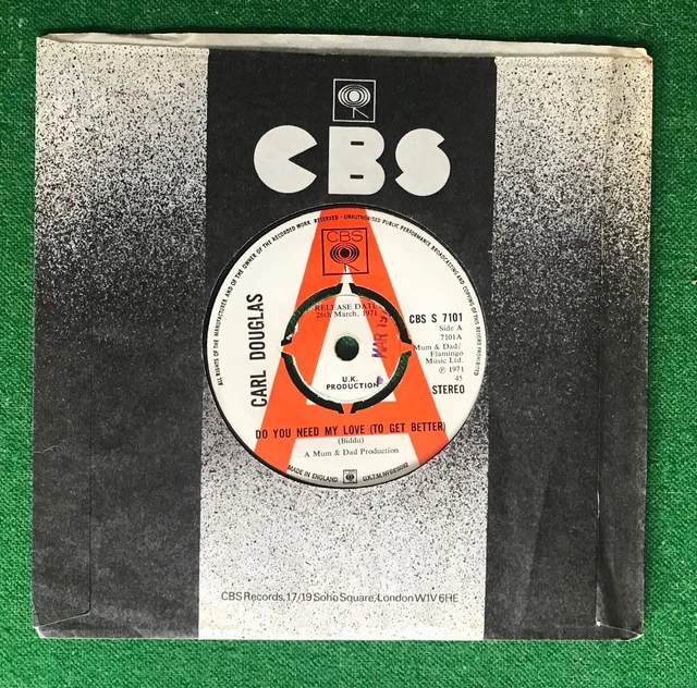 Carl Douglas  Do You Need My Love  Soul Promo  7" Vinyl Record 45 Rpm Cbs S 7101