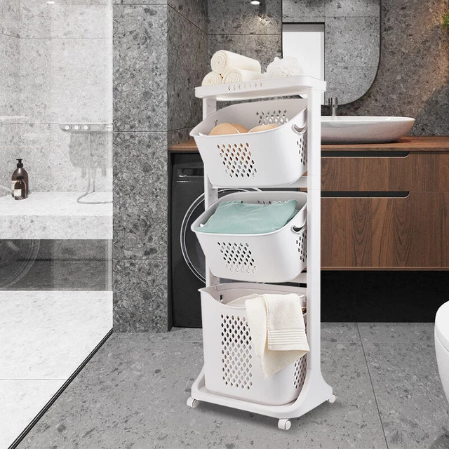 3 Layers Laundry Basket Organizer Clothes Storage Rolling Cart Portable Handle