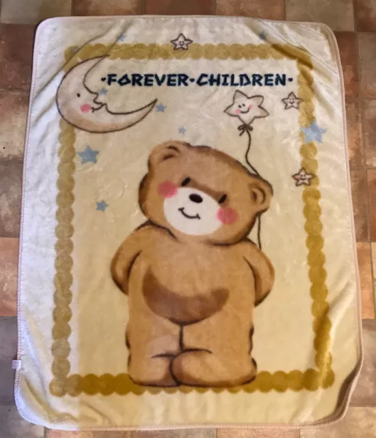 RARE VINTAGE Baby Teddy Bear Lux Throw FOREVER CHILDREN Blanket 42”x 56” Plush