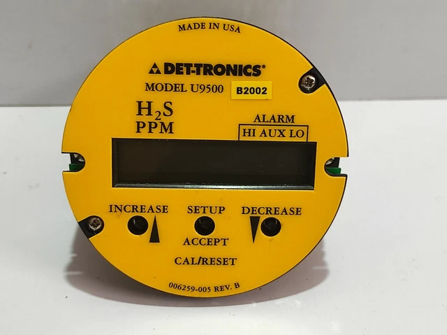 DET TRONICS 006265-002 Rev AC Gas Detector Model U9500 B2002 H2S PPM ...