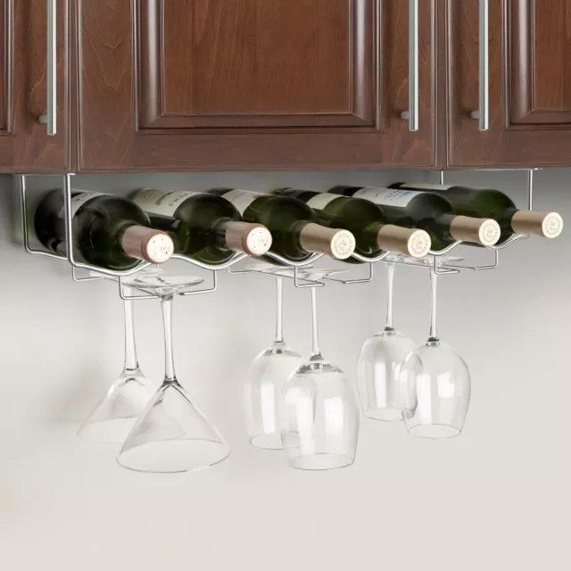 Final Touch Under Cabinet Wine Rack - 6 Bottle Wine Rack with Glass Rack