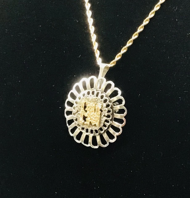 Sterling Silver And 18K Gold Pendant Or Brooch Aztec Mayan Vintage