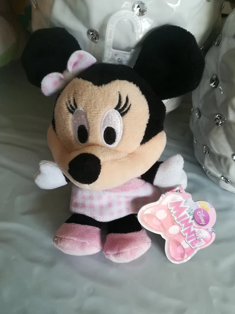 Doudou Peluche  Minnie Disney Nicotoy robe rose carreaux vichy blanc noeud NEUF