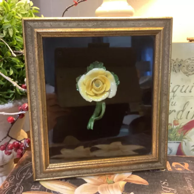 Capodimonte~Yellow Rose~Professionally Framed~Black Background~FREE SHIPPING~