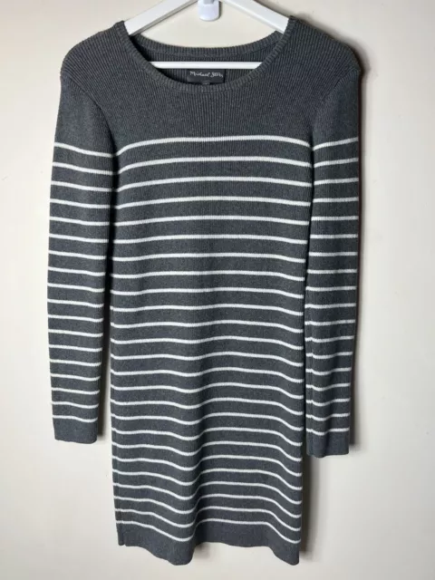 Michael Stars small Sweater Dress Gray Stripe Cotton Cashmere Long Sleeve 2