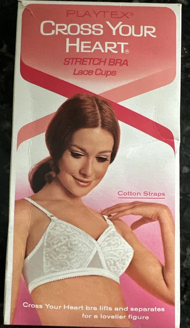 Vintage 1975 Playtex Cross Your Heart Stretch Bra White 36B Lace Cups #181