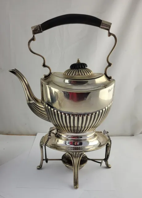 Antique Sheffield Silver Plate Tea Pot Spirit Kettle Stand and Burner