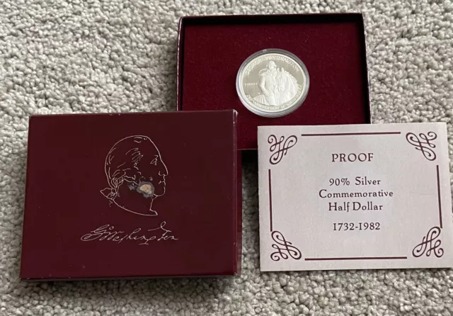 1982 George Washington Silver (900) Proof Half Dollar. 10.25g. Box & COA.