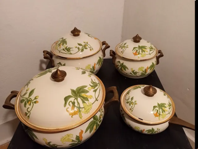 Vintage Asta Cookware Squash Blossom West German  8 Pc Casserole Pots W/ Lids.