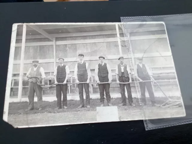 old Staffordshire  postcard Tug of war team Stafford Rangers football ground