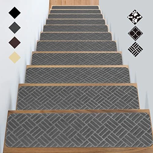 Stair Treads Carpet Peel and Stick with Self Adhesive Tape - 15 Pack Washable...