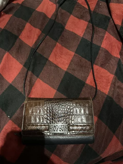 Brighton Black Brown Leather Croc Crossbody Wallet Organizer Cell Bag Purse