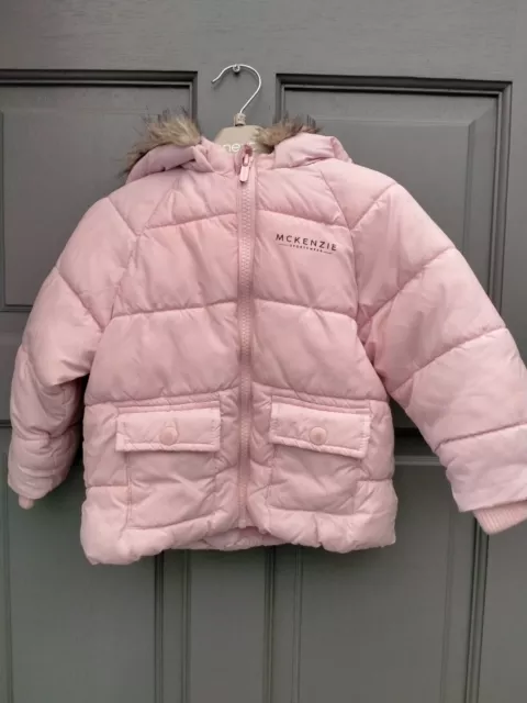 McKenzie Baby Girls Pink Padded Parka Coat 12-18 Months VGC 💞