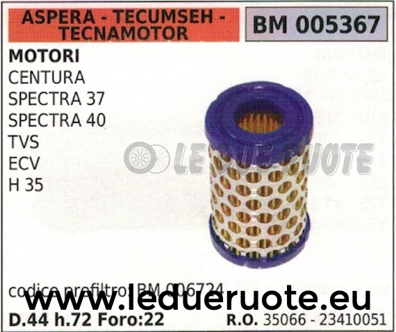 Filtro Aria Di Ricambio Per Motori Tecumseh TVS, ECV, H35, Spectra 37/40 - Codice 35066 - Foto 3