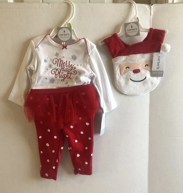 NWT Carters Baby Girl 1st Christmas Merry & Bright 2pc Tutu Outfit Bodysuit Bib