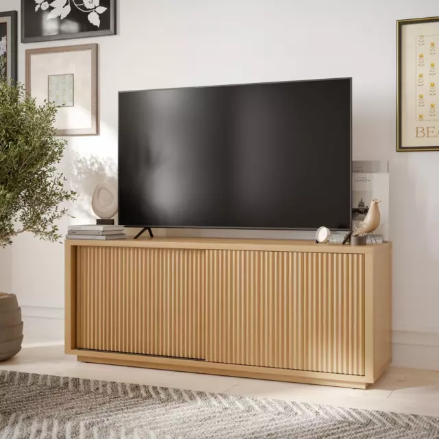 Fluted TV Stand for Tv’S up to 70” by Drew Barrymore, Warm Honey Finish