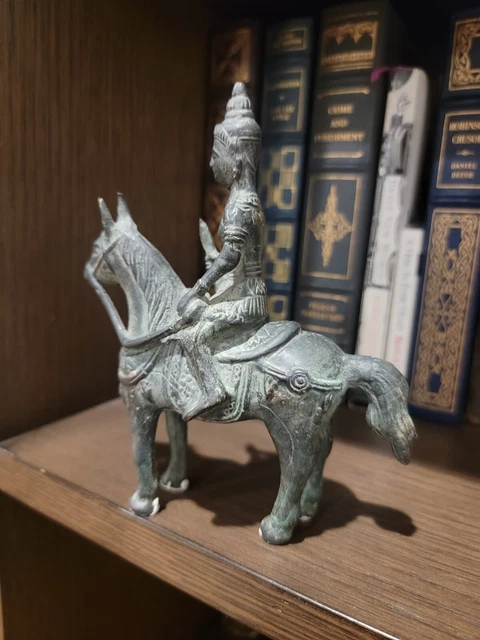 Vintage 19th Century Burmese Deity Bronze Warrior on Horseback Figurine