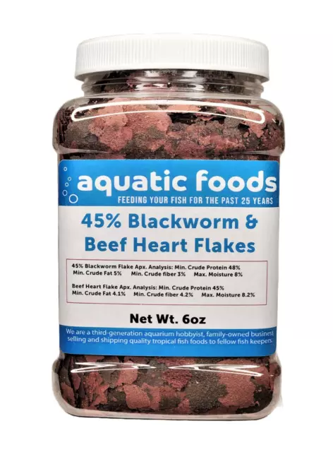 45% Blackworm & Beef Heart Flake Mix for Discus, Cichlids, Tropicals.  AF JAR