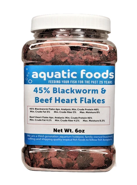 45% Blackworm & Beef Heart Flake Mix for Discus, Cichlids, Tropicals.  AF JAR