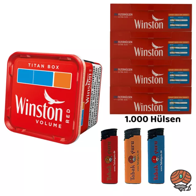 Winston Red/Rot Volumentabak Titan Box 1x 300g, Extra Hülsen, Feuerzeuge