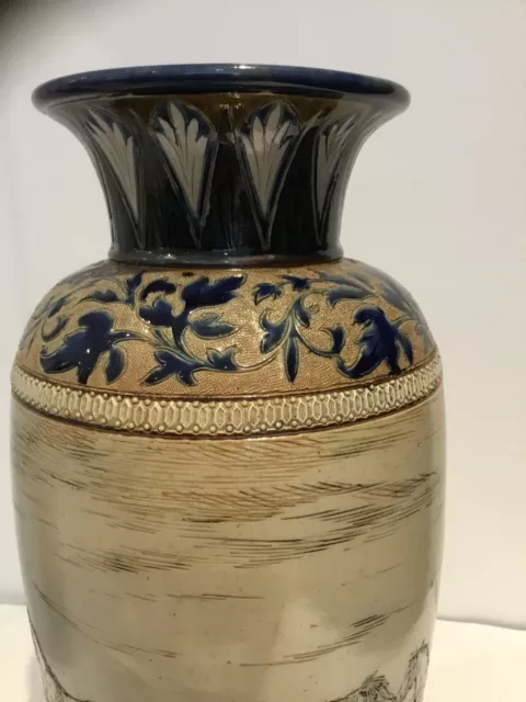 Large Doulton Lambeth Stoneware Vase, with Horses by HANNAH. B. BARLOW 1881 3