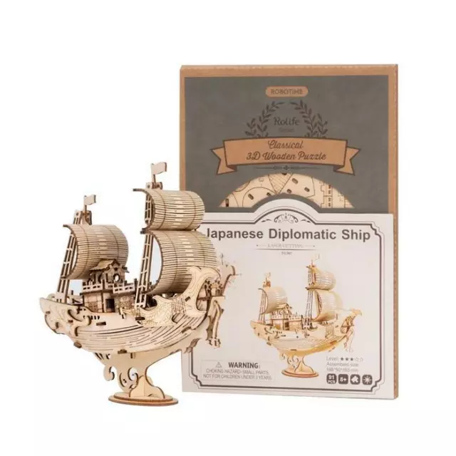 Robotime Hands Craft 3D Lasercut Wooden Puzzle Japanese Diplomatic Ship.