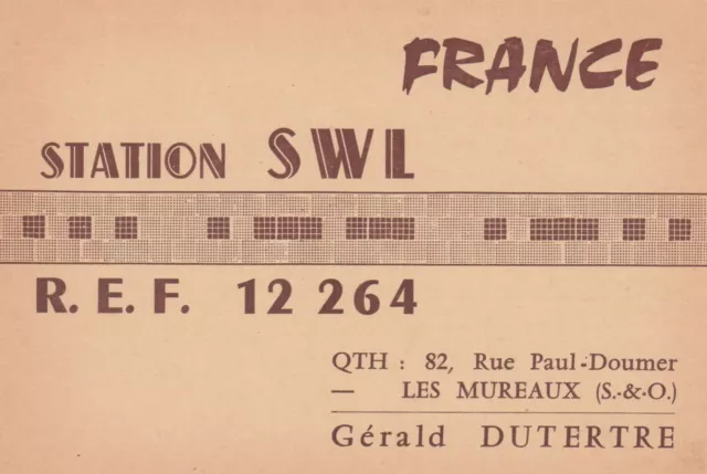 Carte QSL Radio Amateur Opérateur REF 12264 de G DUTERTRE a LES MUREAUX