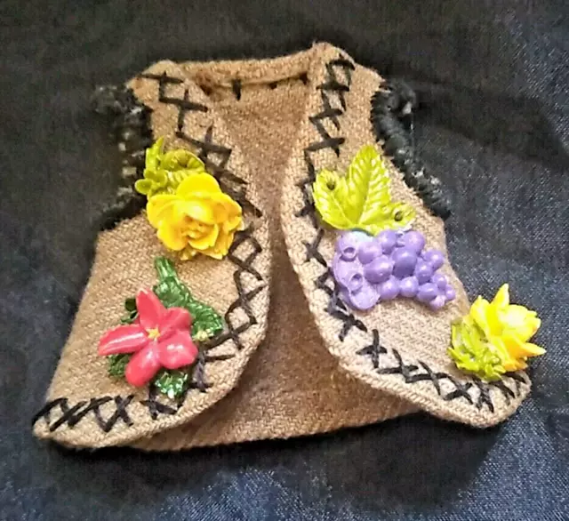 Vtg Miniature Dollhouse SUIT VEST Handmade Hand Stitch Resin Flowers Clothes Sew