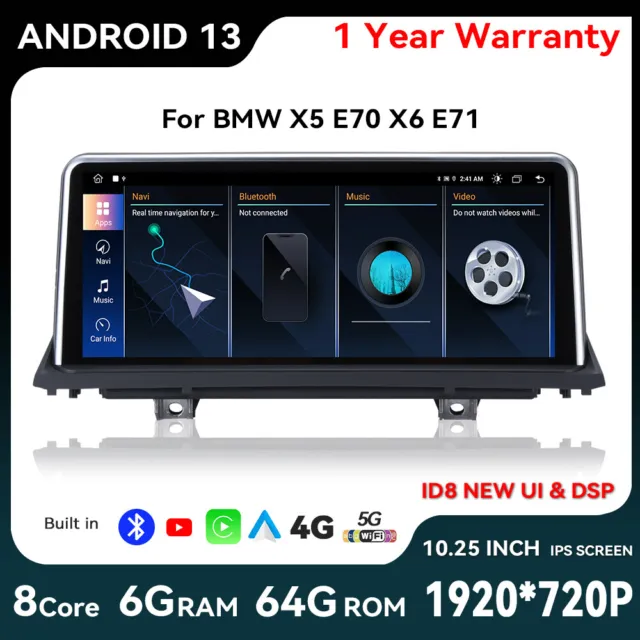 Navi autoradio GPS 10,25" IPS Android 13 per BMW X5 E70 X6 E71 CCC AUX CarPlay