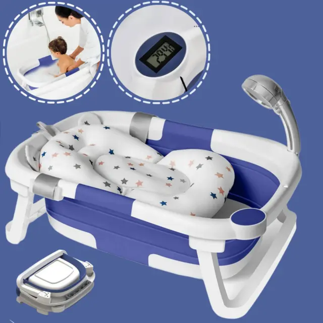 Silikon Baby Badewanne mit Kissen Faltbar mit Temperaturanzeige Anti-Rutsch DE