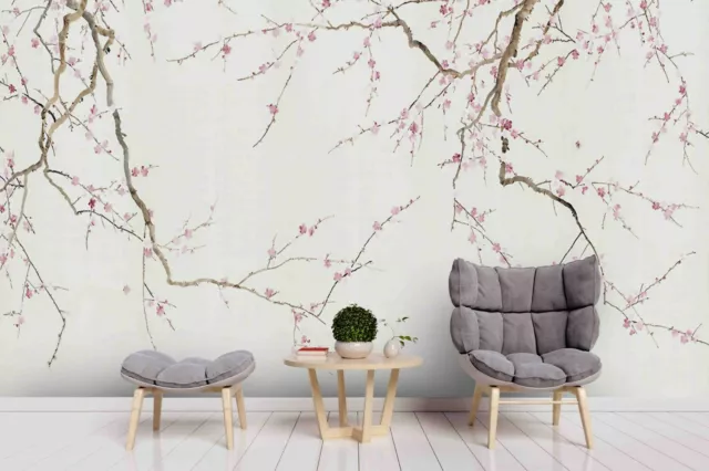 3D Classic Pink Floral Tree Self-adhesive Removable Wallpaper Murals Wall