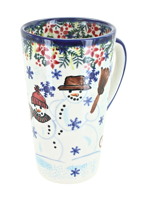 Blue Rose Polish Pottery Snowflake Friends Large Coffee Mug