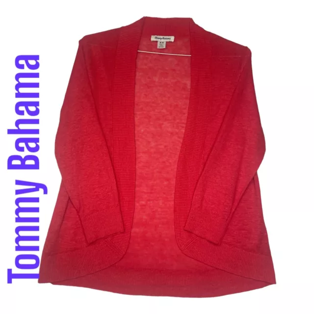 Tommy Bahama Womens Cardigan Sweater Sz Medium Red Lightweight Open