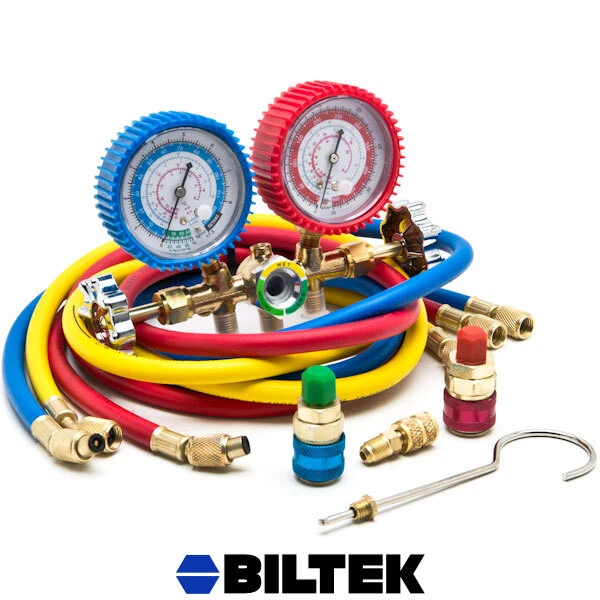 R12 R502 Refrigerant Gas A/C Diagnostic Service Manifold Gauge Kit w 3 Hoses