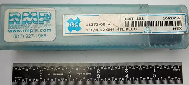 OSG #1137300 1"1/8-12 GH4 4FL Straight Flute Hand Tap 1062456 HSS Bright Finish