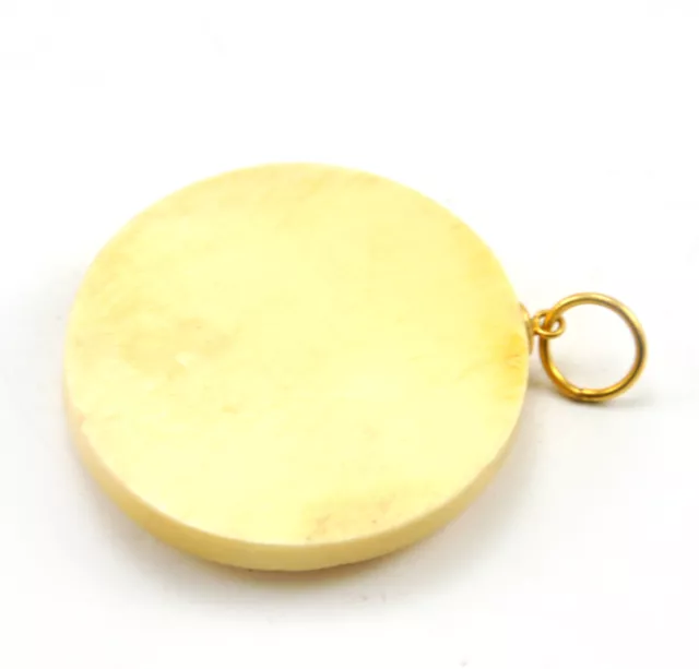 Vintage Oriental Bone Carved Bead Hand Carve Charm Pendant Dragon disc Zodiac 2