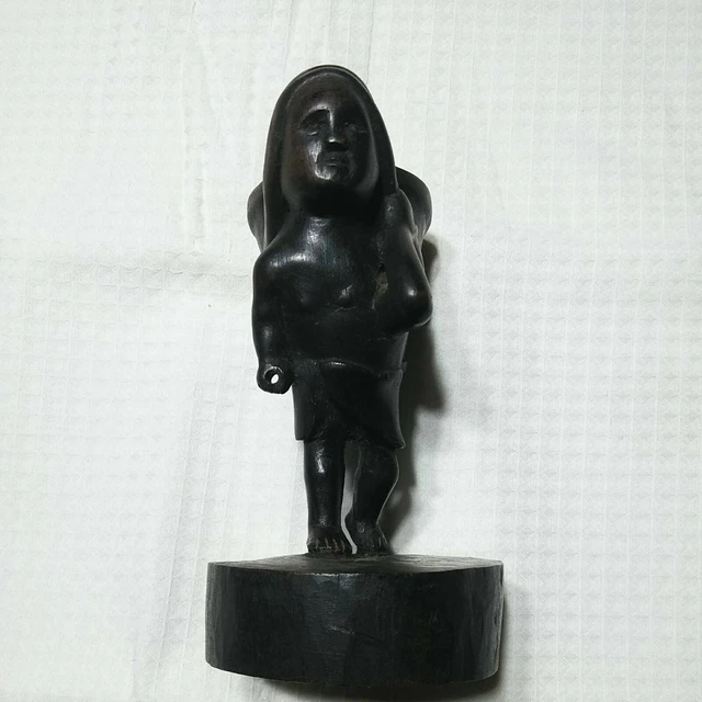VINTAGE OLD CARVED WOODEN STATUE CARVING LADY WOMEN WOOD PHILIPPINES TRiBAL ART