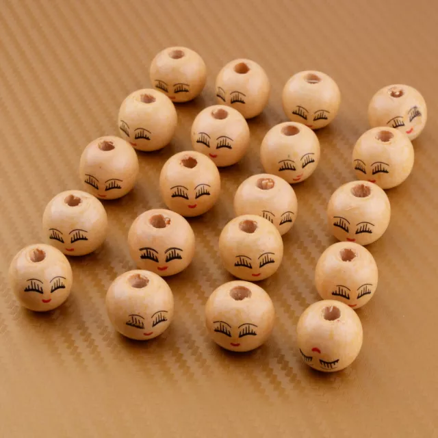 20X 18mm Wooden Round Painted Face Loose Beads Craft Pendant Jewelry DIY Nm