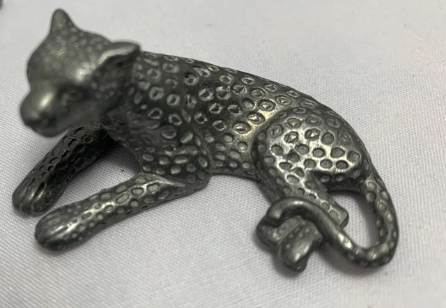 Miniature Pewter Laying Leopard Cheetah Spotted 2 Inch Long Wild Animal Figurine