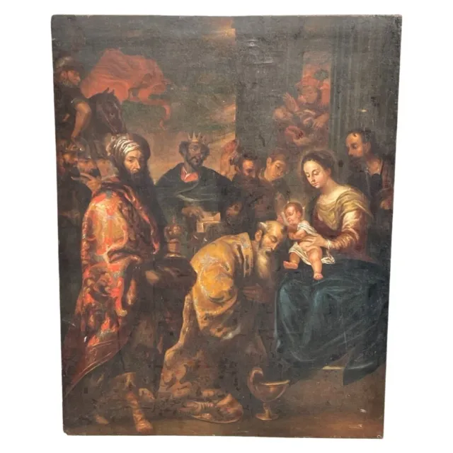 17th Century  Flemish School Painting "The adoration of the magi"