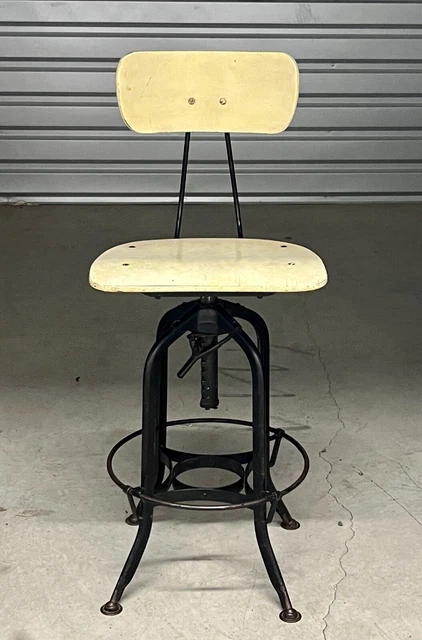Antique Toledo Spider Leg Industrial Drafting Stool Adjustable Chair W/Foot Ring