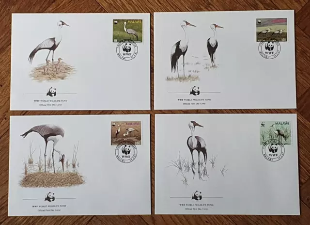 1987 Malawi Africa Set Wwf Birds Animal Fdc