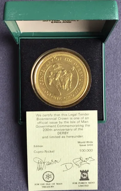 Isle of Man 1980 Cu-Ni Crown Coin ~ Bicentenary of the Derby ~ COA Card ~ Case