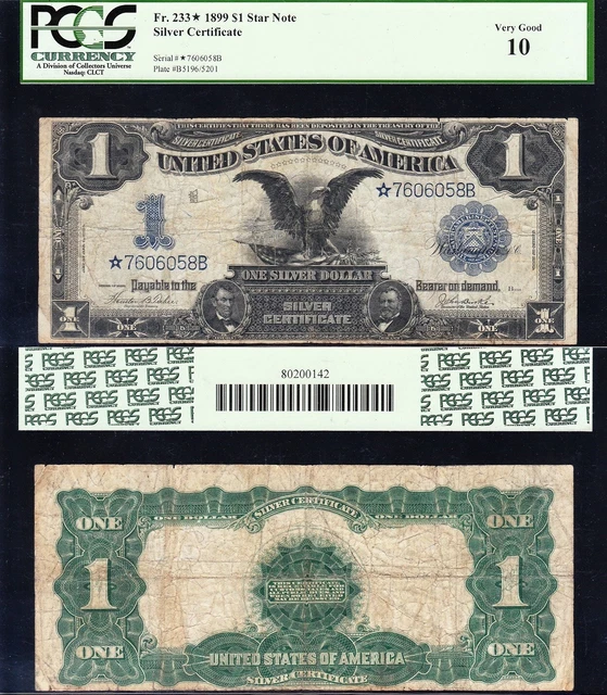 NICE Rare **STAR NOTE** 1899 $1 BLACK EAGLE Silver Cert.! PCGS 10! *7606058B