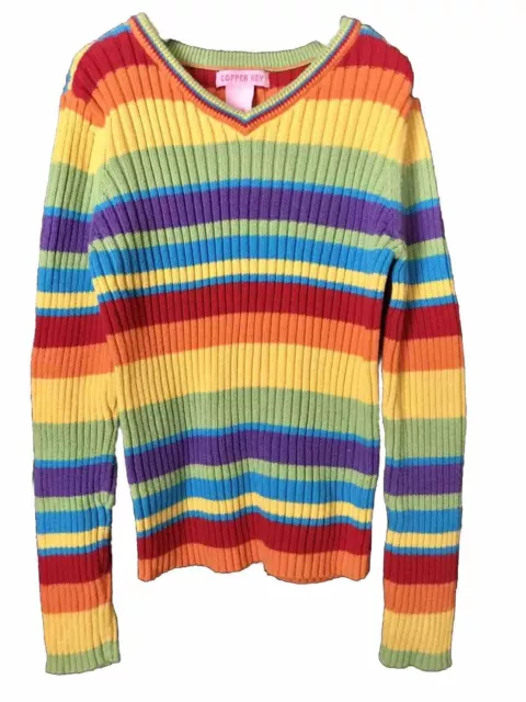 Copper Key Dillard’s Girls Rainbow Striped Knit Pullover Sweater L/S Size 10 12