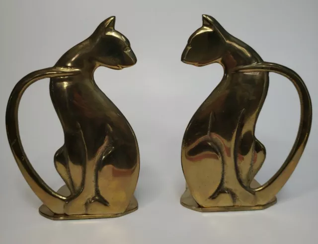 Omibus Vintage Brass Cat Bookends - MCM 1960s - Pair